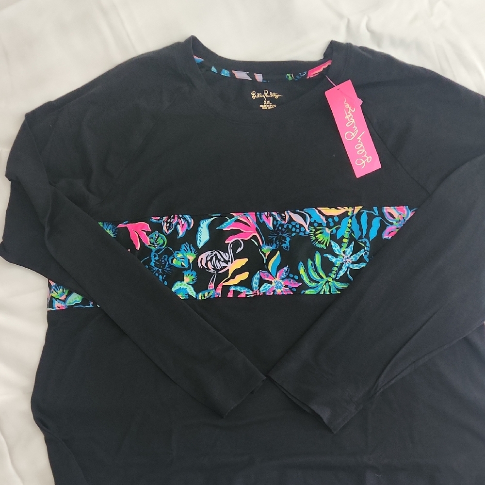 NWT XXL Lilly Pulitzer Black Long Sleeve Top with Paradise Glow